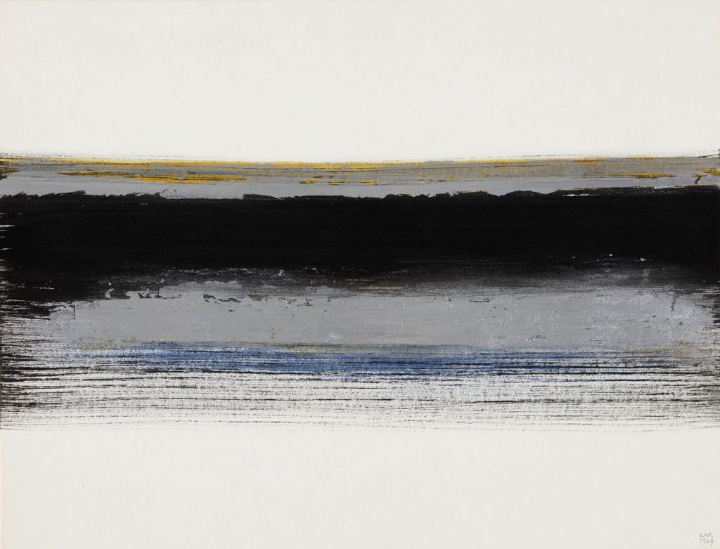 Anna-Eva Bergman, N°35-1969 La mer, 1969, Signé et daté, Vinylique et feuille de métal sur papier marouflé sur toile, 49.5 x 64.5 cm - Courtesy Galerie Poggi