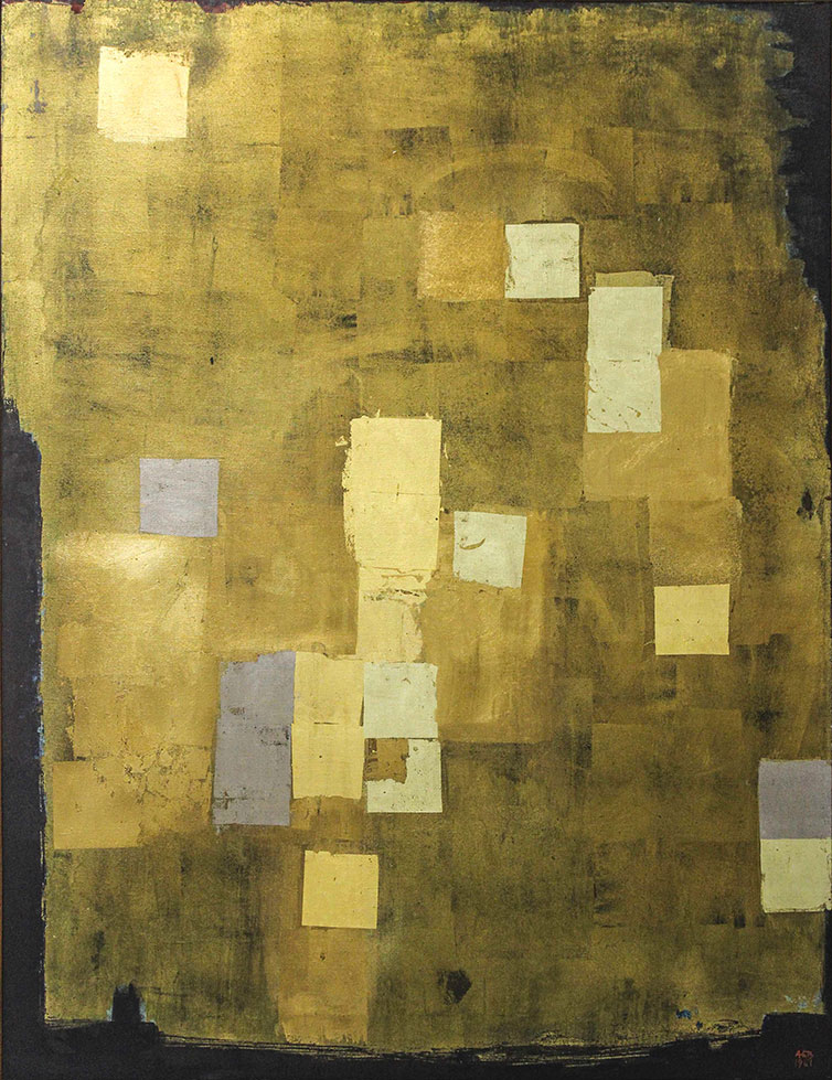 Anna-Eva Bergman, n°73 - 1961 Cimbales d'or, 1961, Acrylic and metal leaf on canvas, 118 x 90 cm