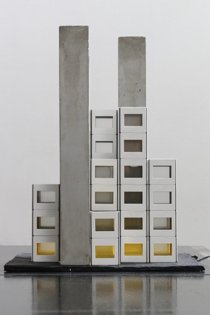 Bertrand Lamarche, Slide House (Rose), 2013-2019, Slides, cement, light table, gelatin, 45 x 27 x 44 cm