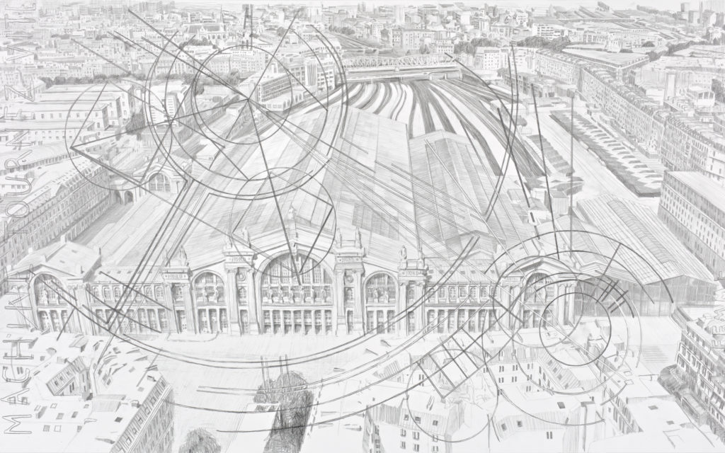 Larissa Fassler, Gare du Nord (Machine tournez vite), 2020, Pencil on paper, 116 x 181 cm