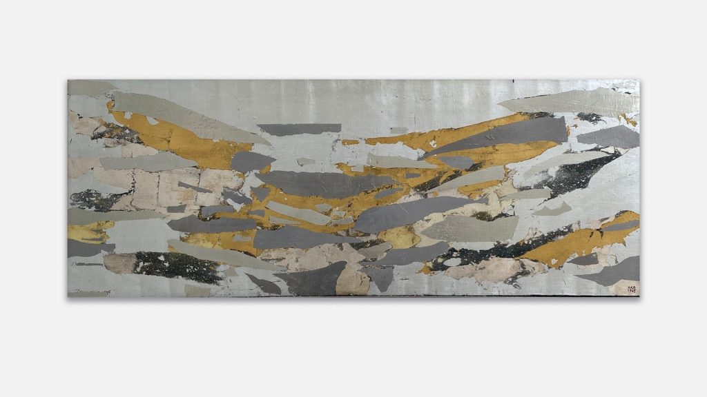 Anna-Eva Bergman, N°10-1965, 1965, Metallized leaves and vinyll on canvas, 50 x 130 cm