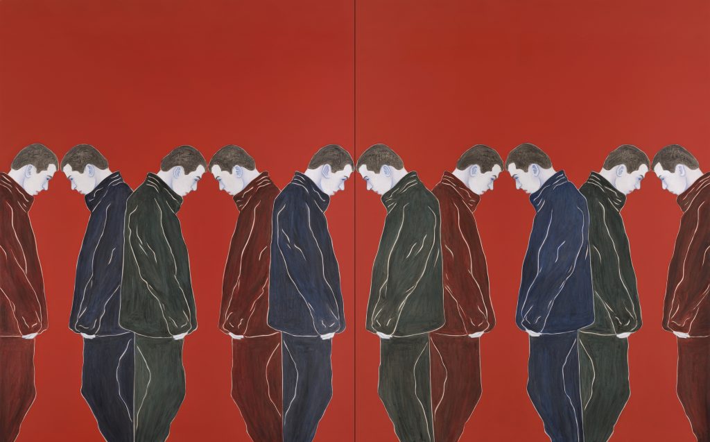 Djamel Tatah, Sans Titre (Inv. 16006), 2016, Signed and dated on the back, Diptych, Oil paint and wax on canvas, 500 x 200 cm