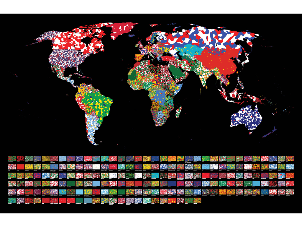 Société Réaliste, U.N. Camouflage, Map of the World, 2012, Digital print under diasec, American crate, 193.5 x 128 cm