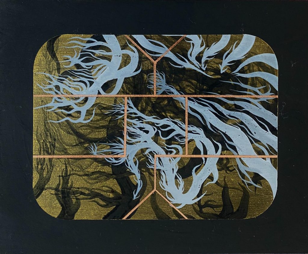 Paul Mignard, Transmission de pensée / hiver , 2020, Pigments on okoume panel, 22 x 27 cm