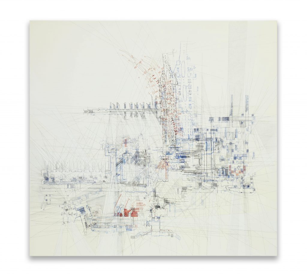 Larissa Fassler, Gare du Nord I, 2015, Ink, pencil and paint on canvas, 170 x 180 cm, SOLD