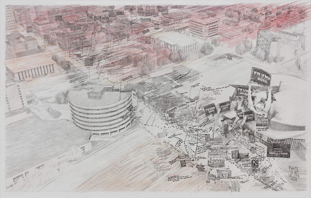 Larissa Fassler, Manchester, NH, USA III, 2019-2020, Pen, pencil and wax crayon on paper, 150 x 360 cm, SOLD