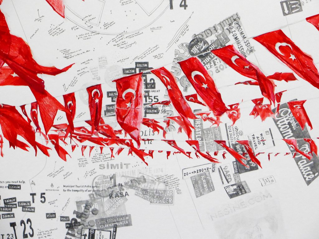 Larissa Fassler, Taksim square, March 31 - June 9, II, detail, 2015, Pencil, ink and gouache on paper, 130 x 150 cm