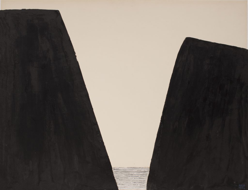 Anna-Eva Bergman, N°22-1972 Deux caps, 1972, Signed and dated, Acrylic and metal leaf on paper, 49,5 x 64,2 cm