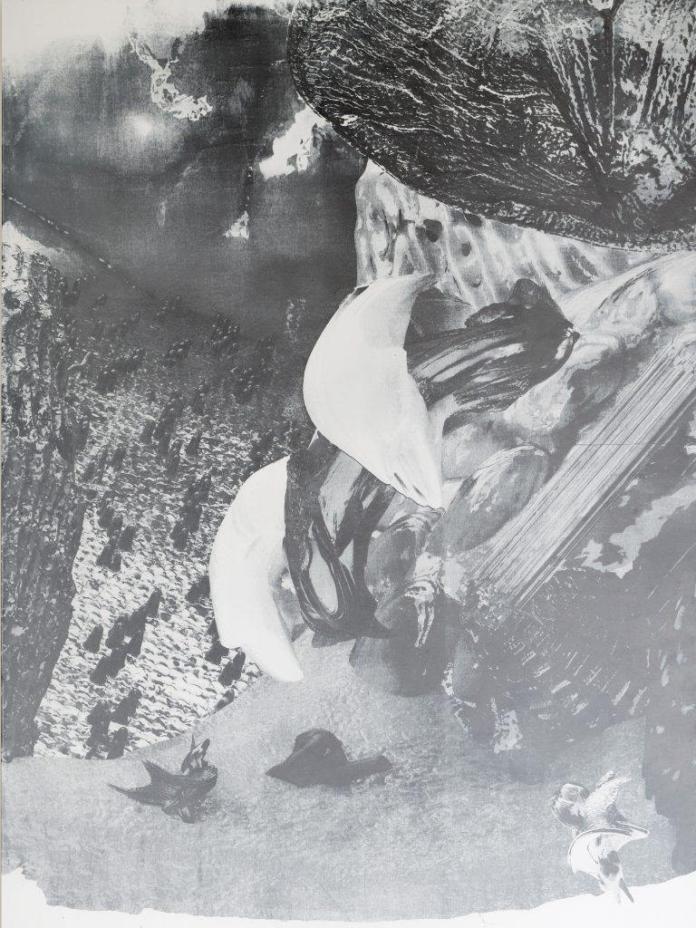 Ittah Yoda, Alberto, 2022, Oil on canvas, lithographic passage, pigments handmade by the artists, 162 x 126 x 2.5 cm