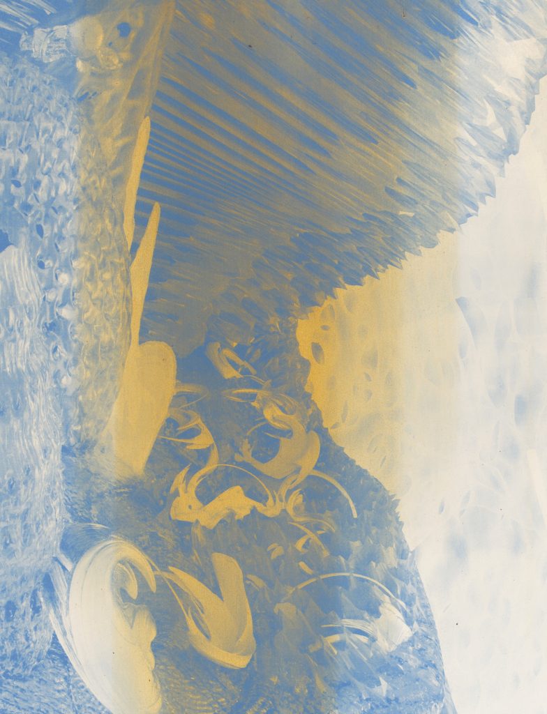 Ittah Yoda, Carla, 2022, Oil on canvas, lithographic passage, pigments handmade by the artists, 120 x 80 x 2.5 cm