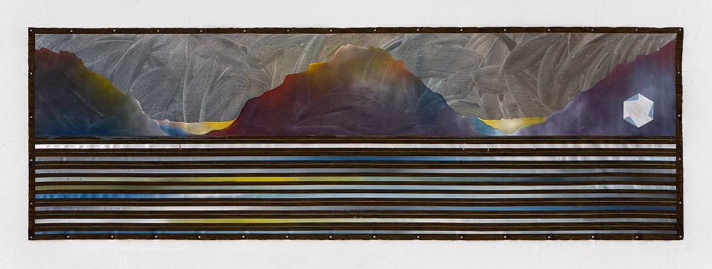 Paul Mignard, Lecco lago di como, 2016, Pigments and glitter on free canvas, 97 x 297 cm