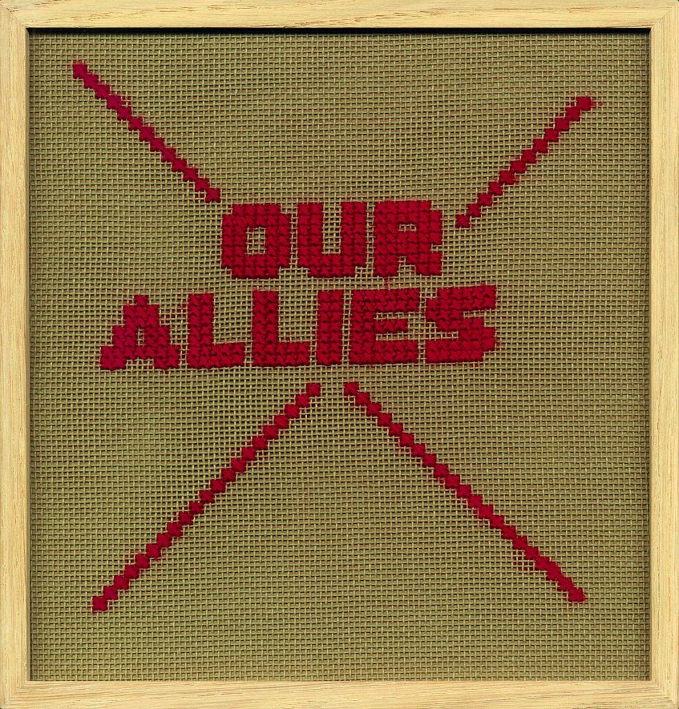 Sophie Ristelhueber, Our Allies, 2005, Cross-stitched canvas framed under glass, 25,4 x 24,4 cm