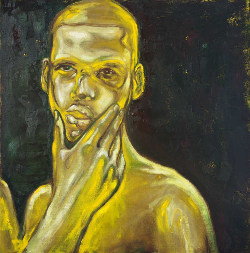 Anthony Goicolea, Golden Boy, 2020, Oil on raw linen canvas, 24 x 24 inches