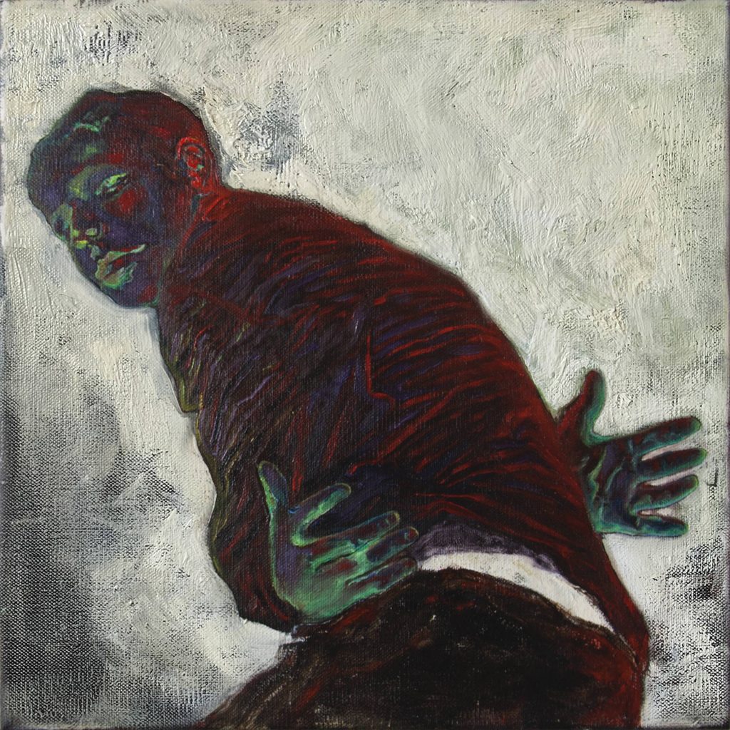 Anthony Goicolea, Nike as a Winged Neon Tetra, 2020, Oil on raw linen canvas, 12 x 12 inches