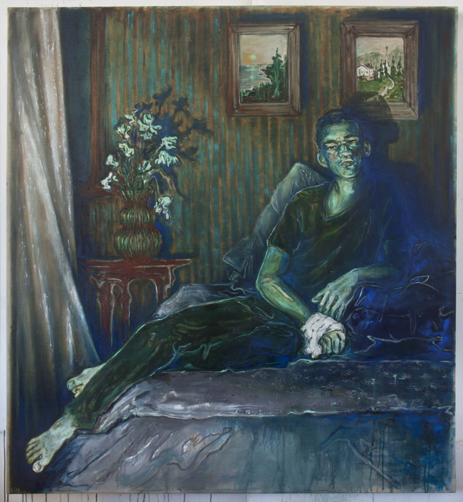 Anthony Goicolea, Quarter to Midnight, 2022, Oil on raw linen canvas, 137.2 x 127 cm