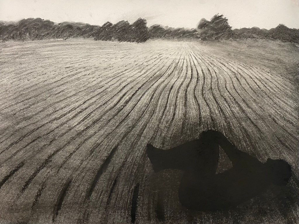 Nikita Kadan, The Shadow on the Ground II, 2022, Charcoal on paper, 61 x 85 cm