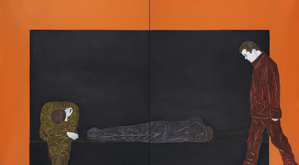 Djamel Tatah, Sans titre (Inv. 21009), 2021, Oil and wax on canvas, Diptych, 2* (200 x 220 cm), Courtesy Galerie Poggi, Paris © Franck Couvreur