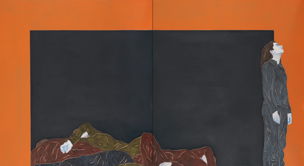 Djamel Tatah, Sans titre (Inv. 21010), 2021, Oil and wax on canvas, Diptych, 2* (200 x 220 cm), Courtesy Galerie Poggi, Paris © Franck Couvreur