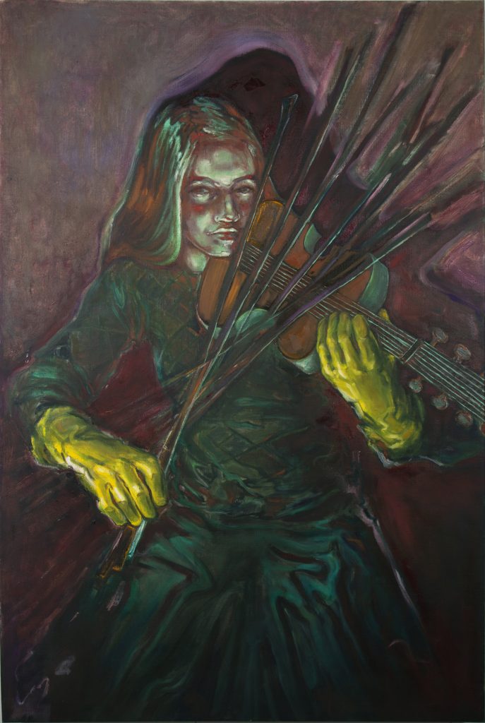 Anthony Goicolea, Violinist, 2021, Oil on Raw Linen Canvas, 91 x 60 cm