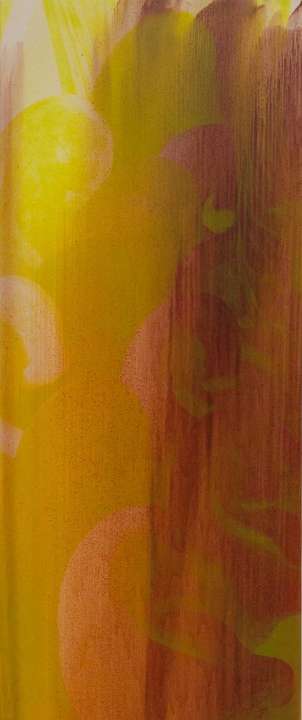 Ittah Yoda, Ethan, 2023, Lithographic ink painted on canvas, airbrush paint, oil sticks, handmade pigment by the artist, 116,5 x 49 cm