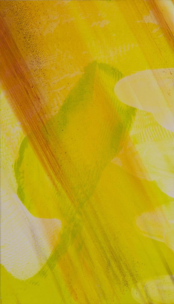 Ittah Yoda, Martin, 2023, Lithographic ink painted on canvas, airbrush paint, oil sticks, pigment handmade by the artist, 69 x 40 cm