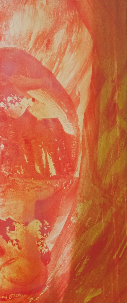 Ittah Yoda, Raphaël, 2023, Lithographic ink painted on canvas, airbrush paint, oil sticks, handmade pigment by the artist, 116,5 x 49 cm