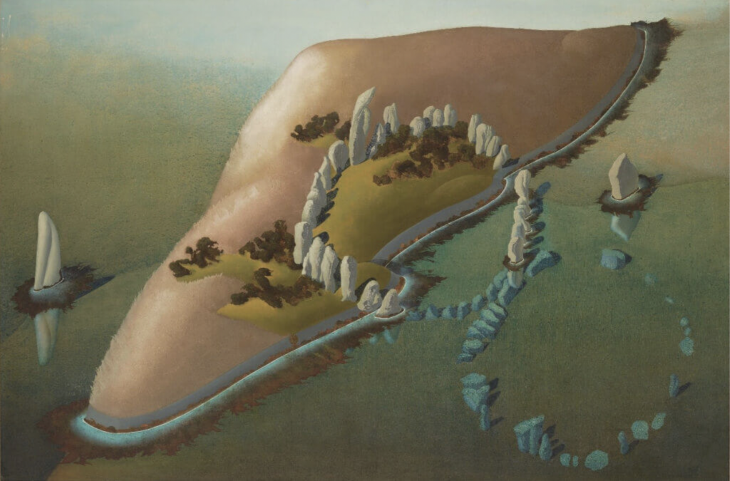 Ithell Colquhoun, La Cathédrale Engoutie, 1952, Oil and traces of charcoal on canvas, 130 x 194 cm