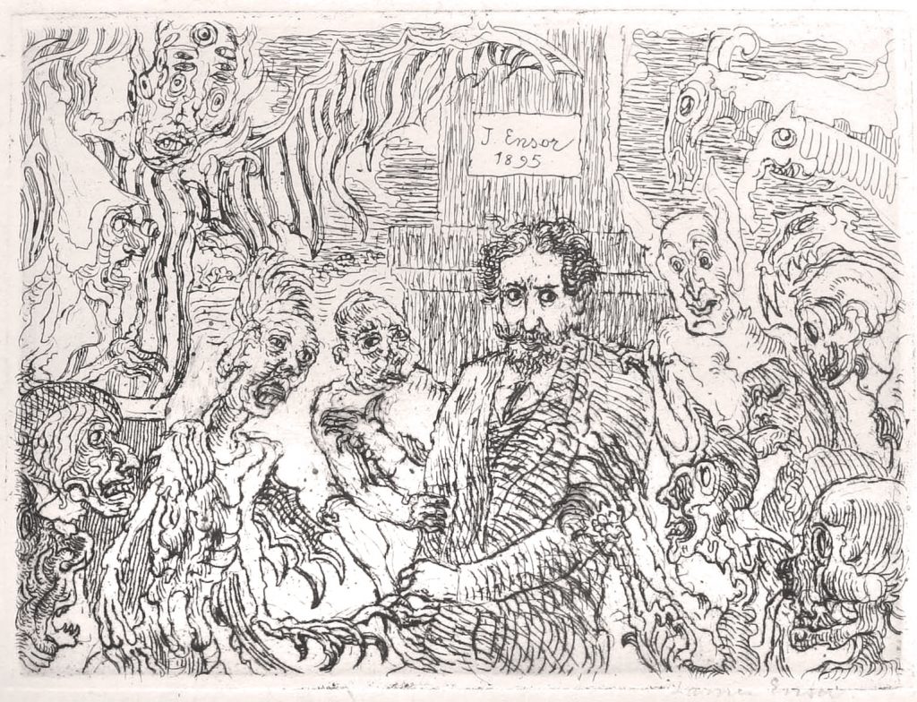 James Ensor, Démons me turlupinant, 1895, Engraving on Japanese paper, 11.4 x 15.4 cm, Signed, Courtesy Luc Bellier
