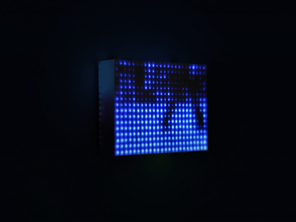 Jim Campbell, Reconstruction #13-2010 (Blue), 2010, Electronic assembly, diodes and acrylic, 45.1 x 57.8 cm, Courtesy Luc Bellier