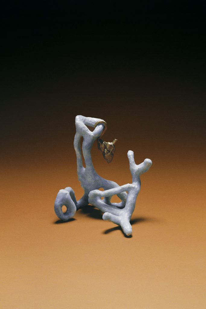 Marion Verboom, Imago 2, 2018, Ceramic, acetate and brass, 40 x 35 x 30 cm, © Antoine Vanoverschelde & Nicolas Brasseur