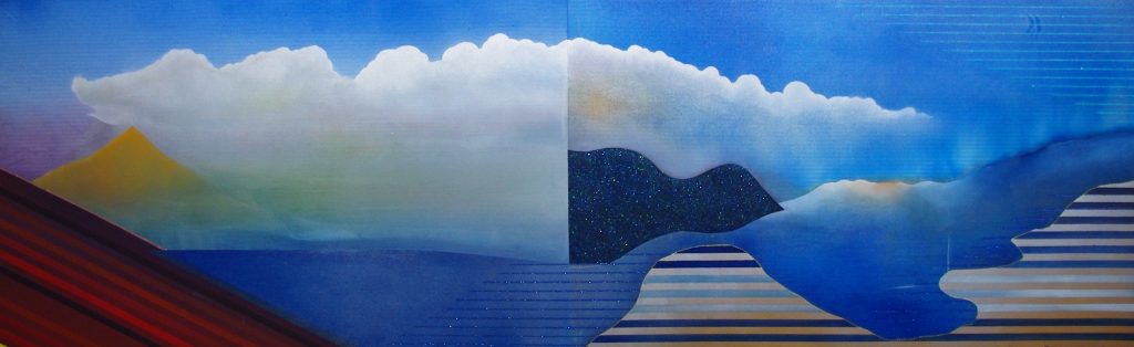 Paul Mignard, La lag lago, 2016, Pigments and pailettes on loose canvas, 100 x 300 cm