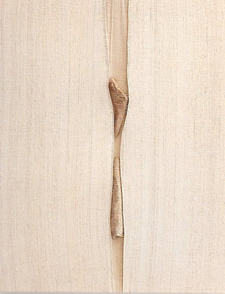 Sidival Fila, Senza Titolo Stalattite, 2023, Antique linen with stitched stalactites, on frame, 70 x 54 cm