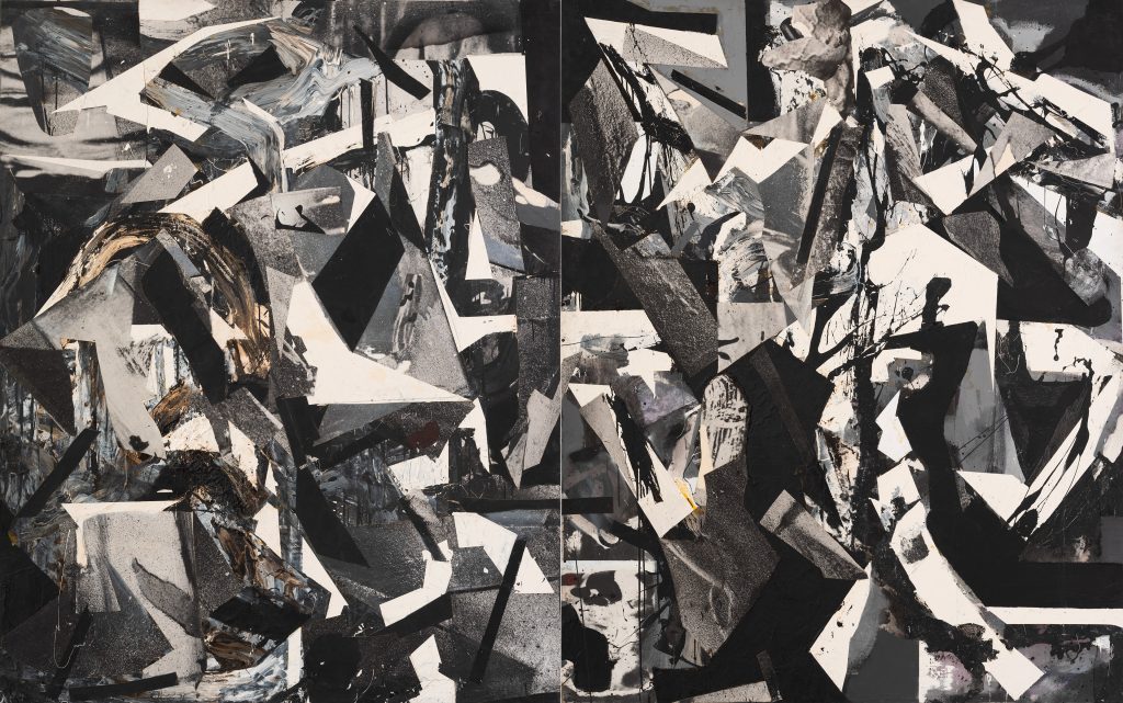 Dario Villalba, Espacio Barroco (Diptych), 1986, Oil and collage on canvas, 200 × 320 cm (2 pieces each 200 x 160 cm)