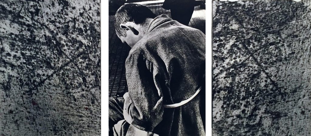 Dario Villalba, Hombre Sentado - 76, 1976, Mixed media on photolinen, Triptych, 162 x 114 cm