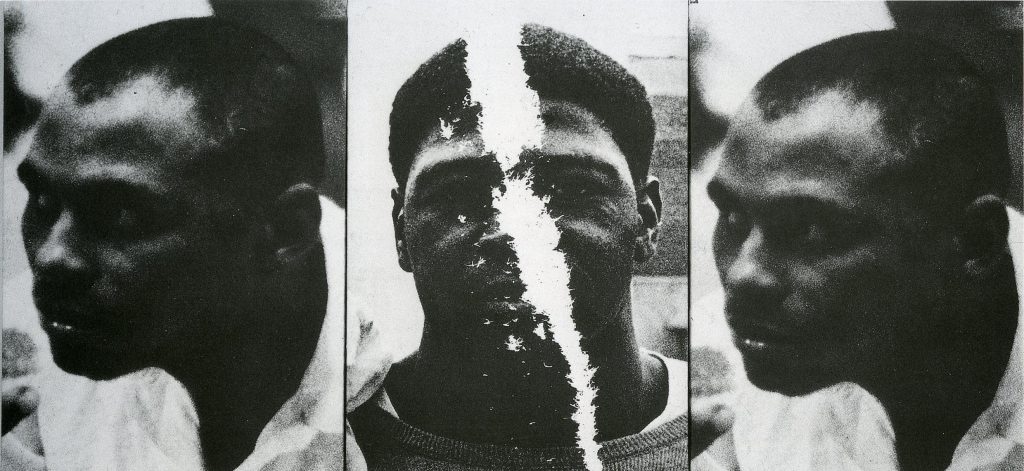 Dario Villalba, Triptico Black, 1976, Mixed media on photolinen, 162 x 114 cm