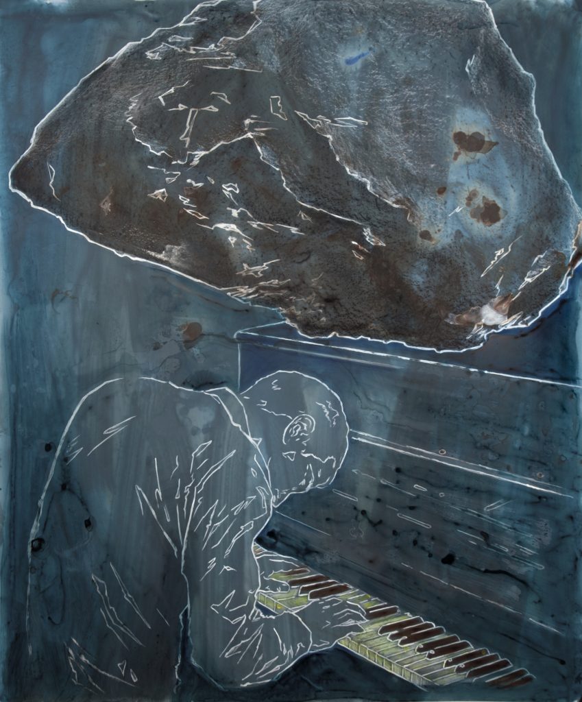 Anthony Goicolea, The Pianist, 2023, Acrylic and graphite on Mylar film, 91.4 x 76.2 cm