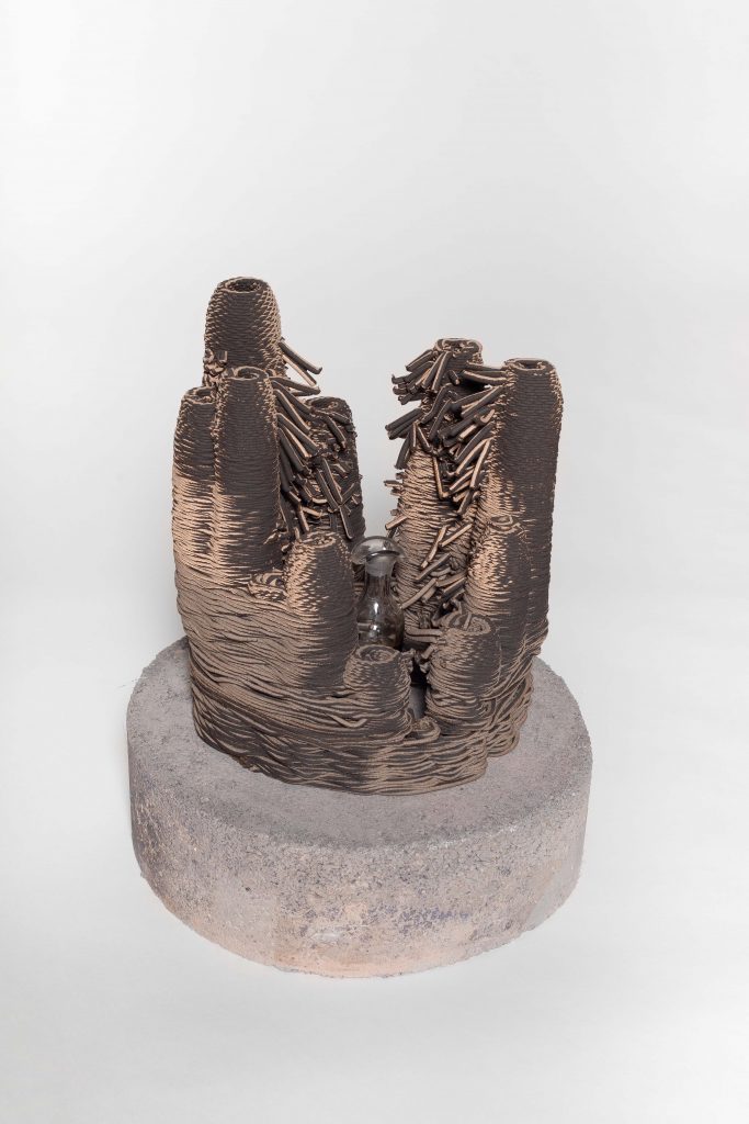 Josèfa Ntjam, Murail de corail #1, 2022, 3D printed ceramics, 30 x 30 cm