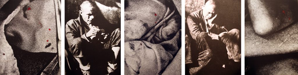 Darío Villalba, Preso Piel, 1976. Polyptyque, Polyptych, Mixed media on canvas, 570 x 114 cm (5 canvases, 162 x 114 cm each)