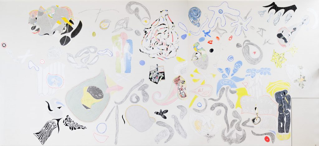 Christian Bonnefoi, Composition 13, Zodiaque au dessus de Ginza (Japon), 2013-2014, Silk paper and acrylic on mural, 700 x 1750 cm