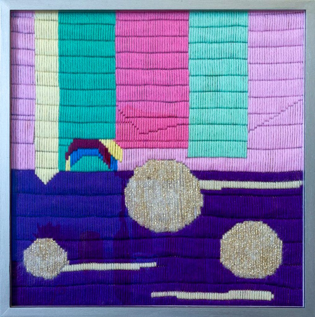 Georges Tony Stoll, Identification Absurde 15019, 2018, Wool, canvas, glass, silver-painted wood, 32 x 32 cm