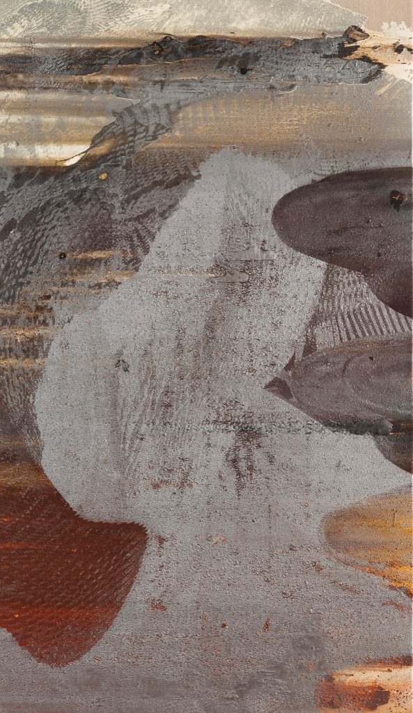 Ittah Yoda, Agnès, 2023, Lithographic ink painted on canvas, airbrush paint, oil sticks, handmade pigments by the artists, 69 x 40 cm