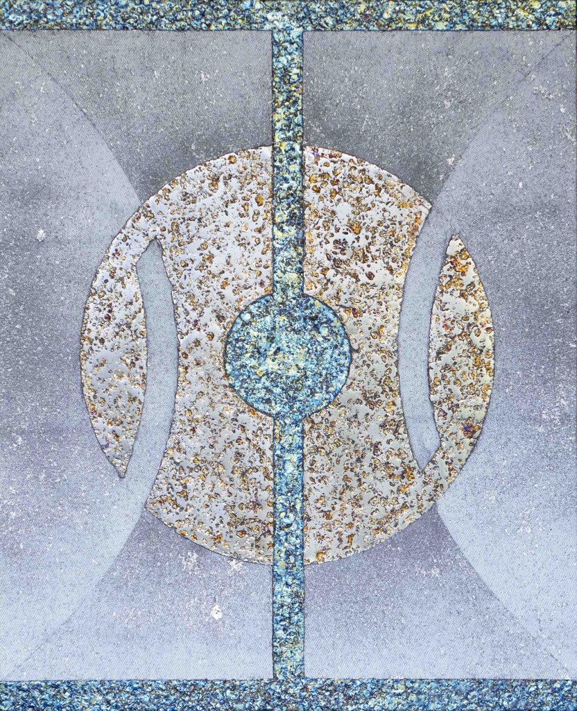 Seffa Klein, Pneuma Well, 2018, Bismuth metal on woven glass, 3 4' H x 28' W, (86.4 x 71.1 cm), Courtesy de l'artiste et de la Galerie Poggi, Paris