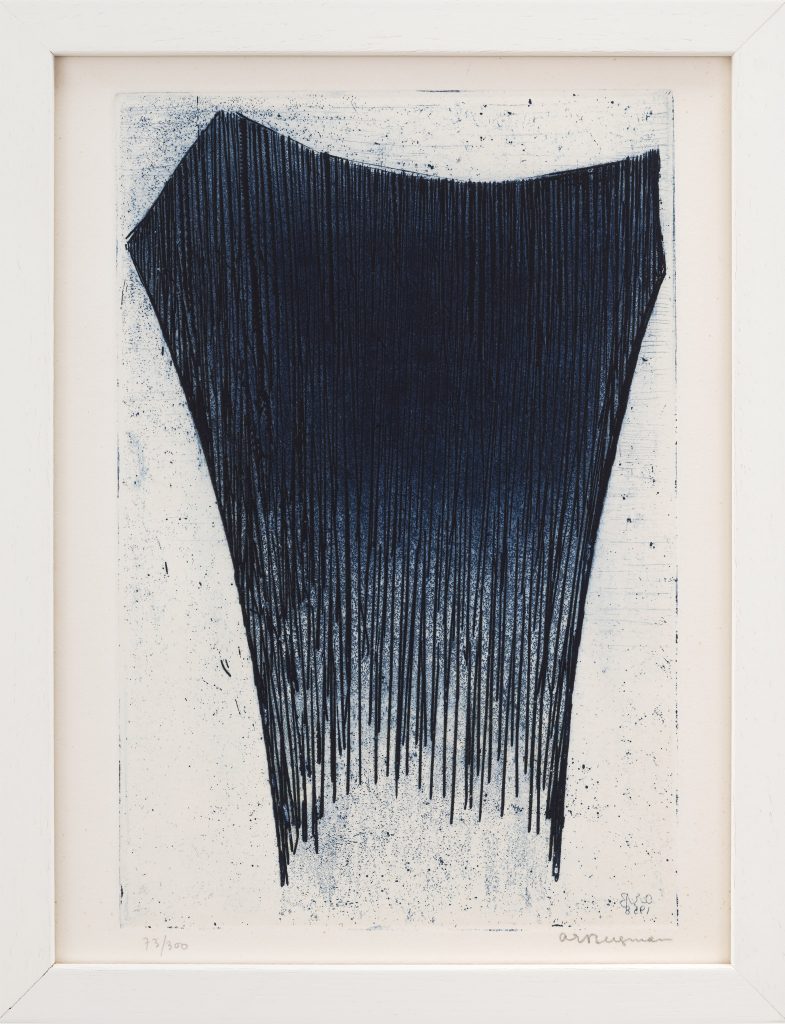Anna-Eva Bergman, GB 20-1958 le Nord, 1958, Etching and aquatint on copper, with burin, roulette, and emery cloth; numbered proof 73/300 and signed, on Arches wove paper, 29.8 × 19.7 cm – 33.3 × 25.2 cm (opened : 33.3 × 50.2 cm),
Lacourière et Frélaut, Paris, printer and publisher
, Edition of 73/300