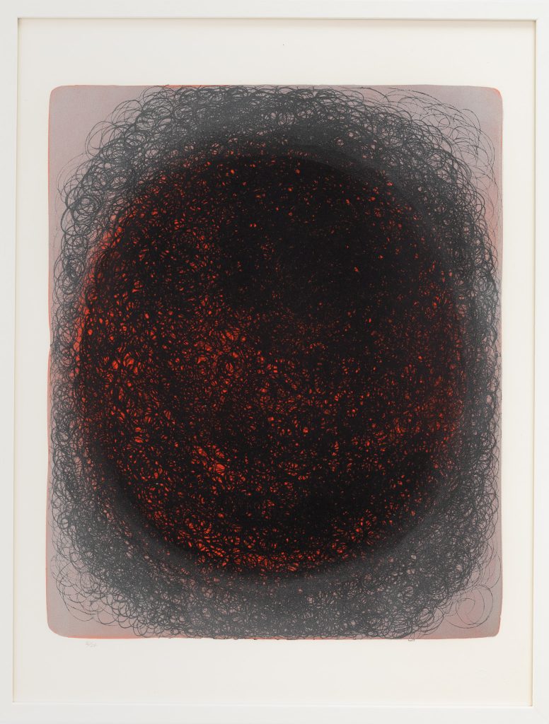 Anna-Eva Bergman, L1-1963 Ringel Univers, 1963-2, Lithograph, crayon and stylus, Numbered proof 12/24 with AEB blind stamp, on BFK Rives wove paper, 59 × 48.6 cm – 74.4 × 56.8 cm, Erker-Presse, St. Gallen, printer, Edition of 12/24