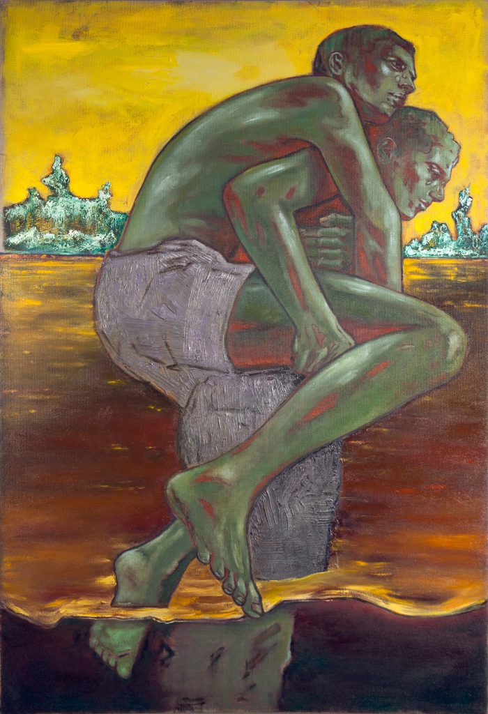 Anthony Goicolea, Meridian, 2024, Acrylic, oil paint, cold wax, and sand on raw linen, 127 x 86,4 cm