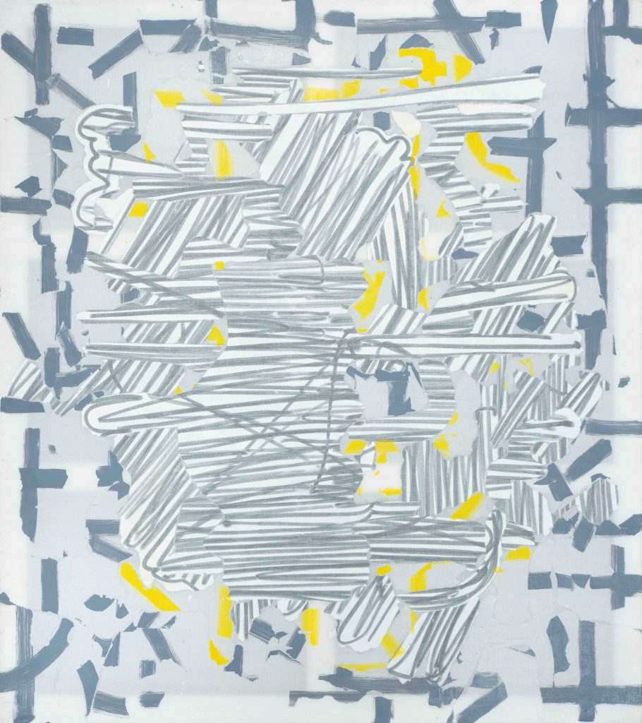 Christian Bonnefoi, Babel XV, 1999-2000, Toile tarlatane, acrylique, graphite, 160 x 180 cm