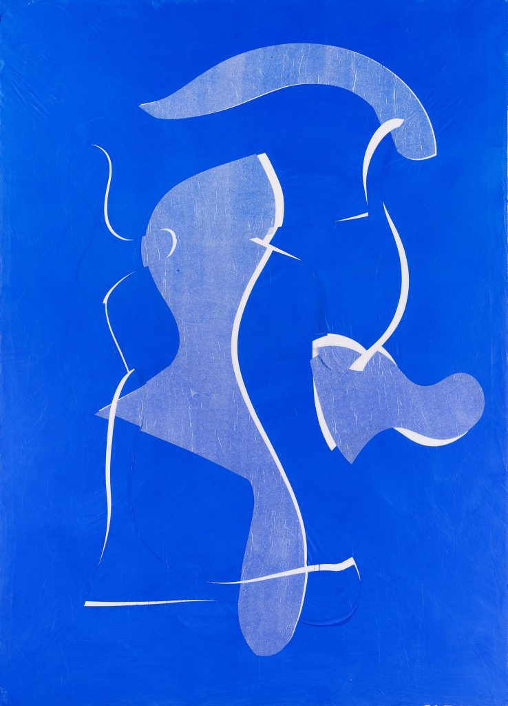 Christian Bonnefoi, Dos - Bleu, 2011-2012, Acrylic and collage on tissue paper, 230 x 165 cm
