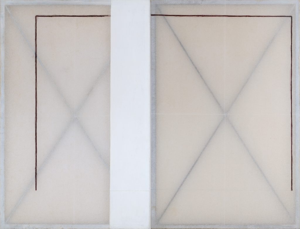 Christian Bonnefoi, Hyperion II, 1977, Diptych, Tarlatan canvas, acrylic, graphite, metal stretcher, 200 x 260 cm