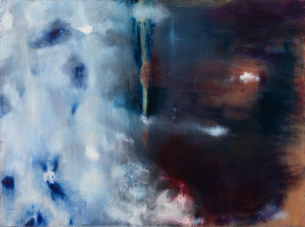 Kai Yoda, Noah, 2025, Oil, oil stick, pigments collected by the artist in Lyon and other regions, rabbit skin glue on linen, 160 x 120 x 2.5 cm