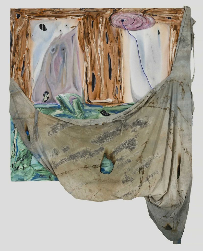 Manuel Mathieu, Apparition nocturne - Hamac, 2026, Mixed medias on canvas, 68 x 72 in, 172.7 x 182.9 cm